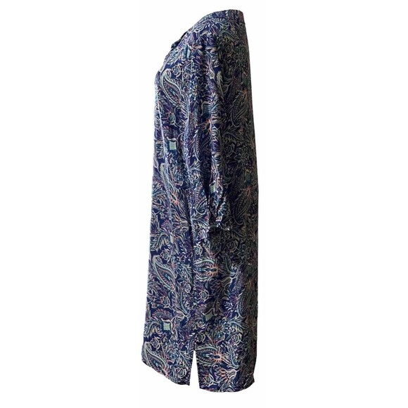Caribbean Joe Dress L Rayon Paisley Blues Flutter Elbow Sleeves Flowy Boho Chic - Picture 6 of 14